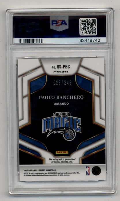 PSA-graded Paolo Banchero Select Rookie Signatures basketball card in protective case