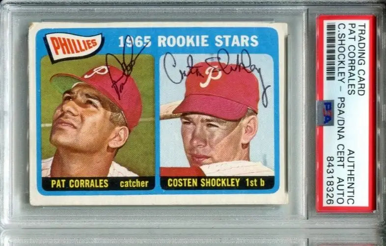Signed 1965 Phillies Rookie Stars Baseball Card Pat Corrales Costen Shockley PSA/DNA
