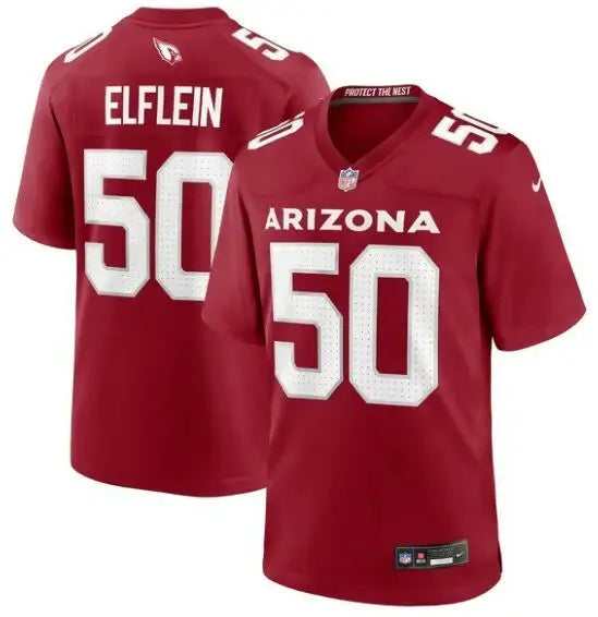 Red Arizona Cardinals Pat Elflein game jersey with number 50 front and back display
