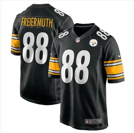 Black Pittsburgh Steelers Pat Freiermuth jersey with number 88 and name on back