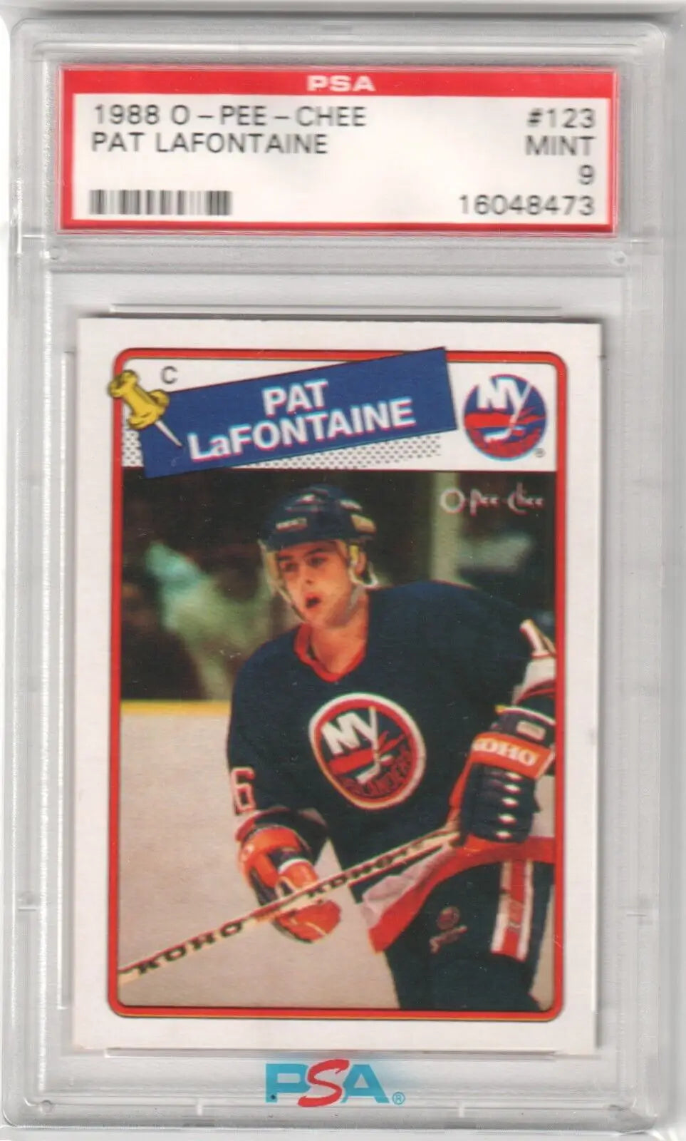 Graded 1988 O-Pee-Chee Pat LaFontaine hockey card from Columbia Hobby eBay store