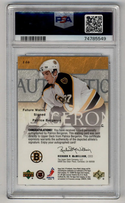 Patrice Bergeron 2003-04 SP Authentic Auto 289/900 PSA 9 Mint Auto 10 - Singles