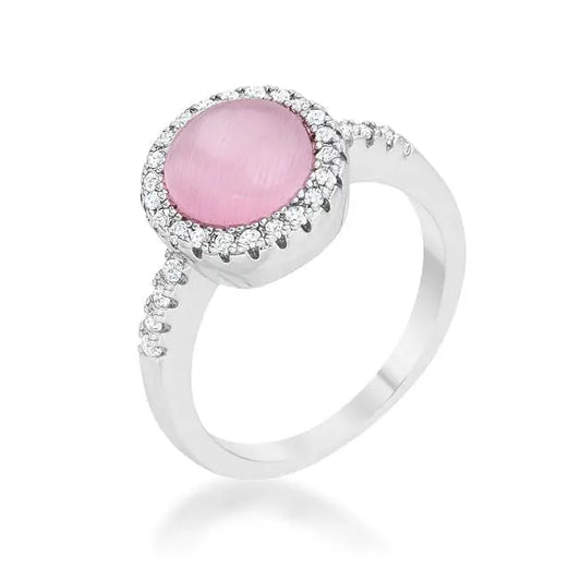 Patricia 0.3ct CZ Pink Cat’s Eye Rhodium Classic Ring - Rings
