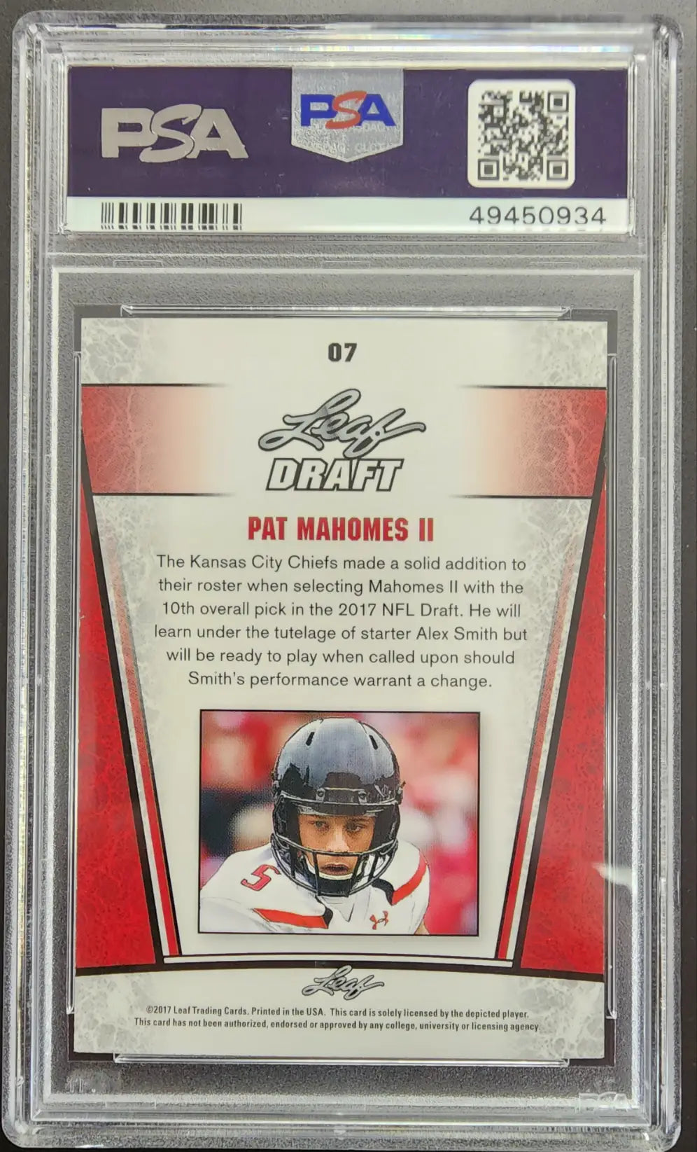 Patrick Mahomes 2017 Leaf Draft Special Release Silver Rookie PSA 10 Gem Mint - Singles