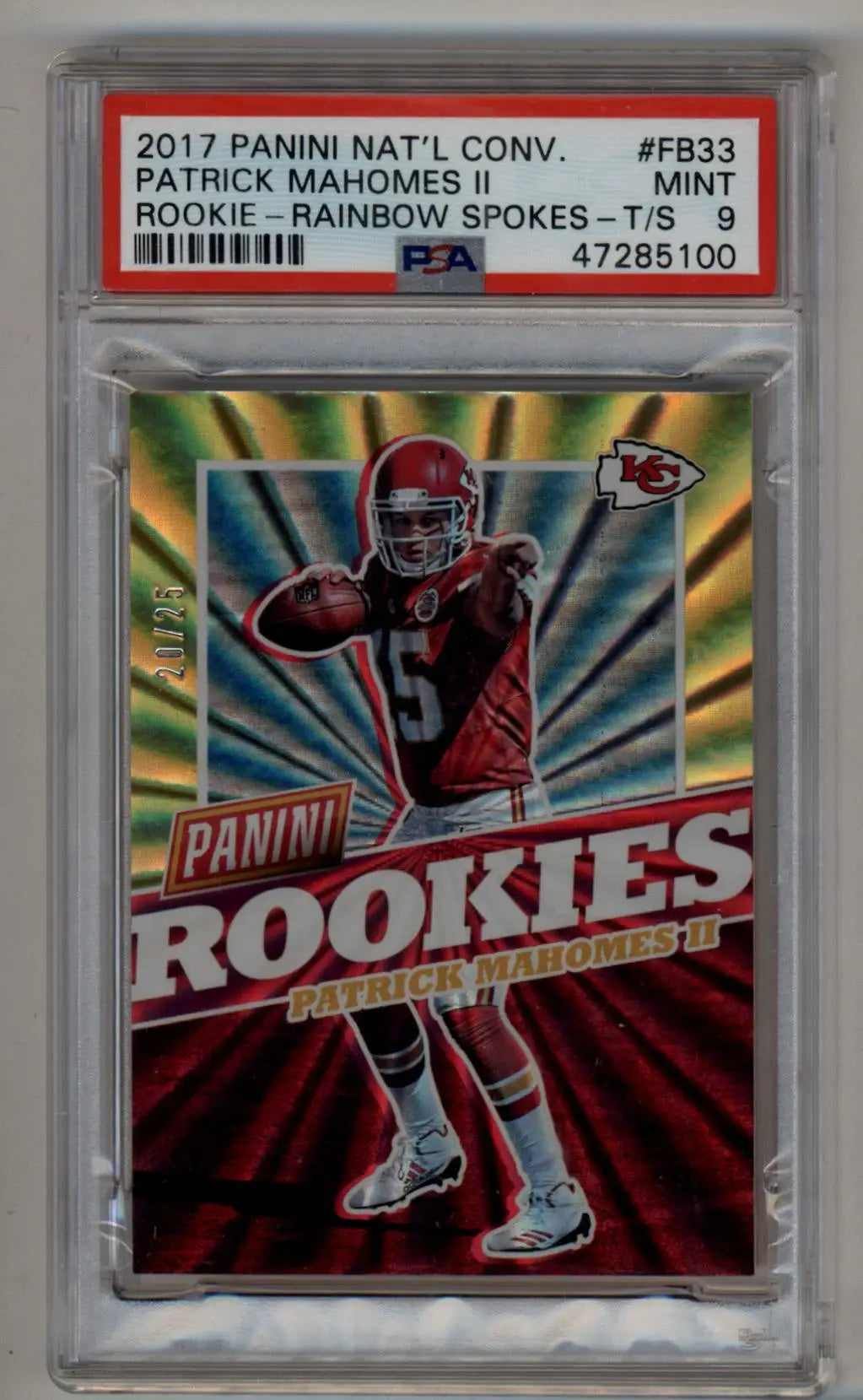 Patrick Mahomes 2017 National Convention Rainbow Spokes 20/25 PSA 9 Mint - Singles