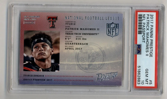 Patrick Mahomes 2017 Prestige NFL Passport #5 PSA 10 Gem Mint - Singles