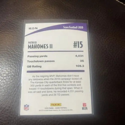 Patrick Mahomes II 2020 Score Football Red Parallel SP In the Zone card display