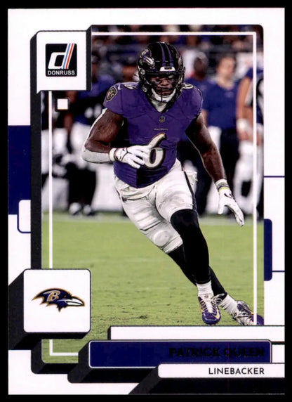 Football trading card featuring Patrick Queen from 2022 Donruss Baltimore Ravens series