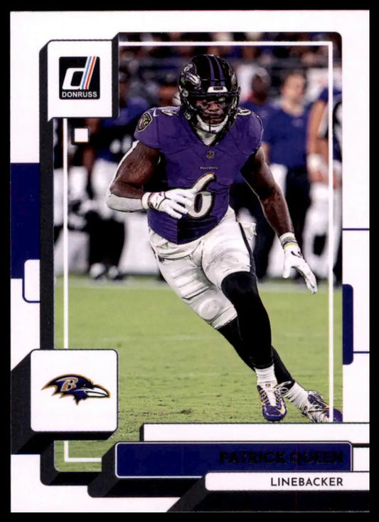 Football trading card featuring Patrick Queen from 2022 Donruss Baltimore Ravens series