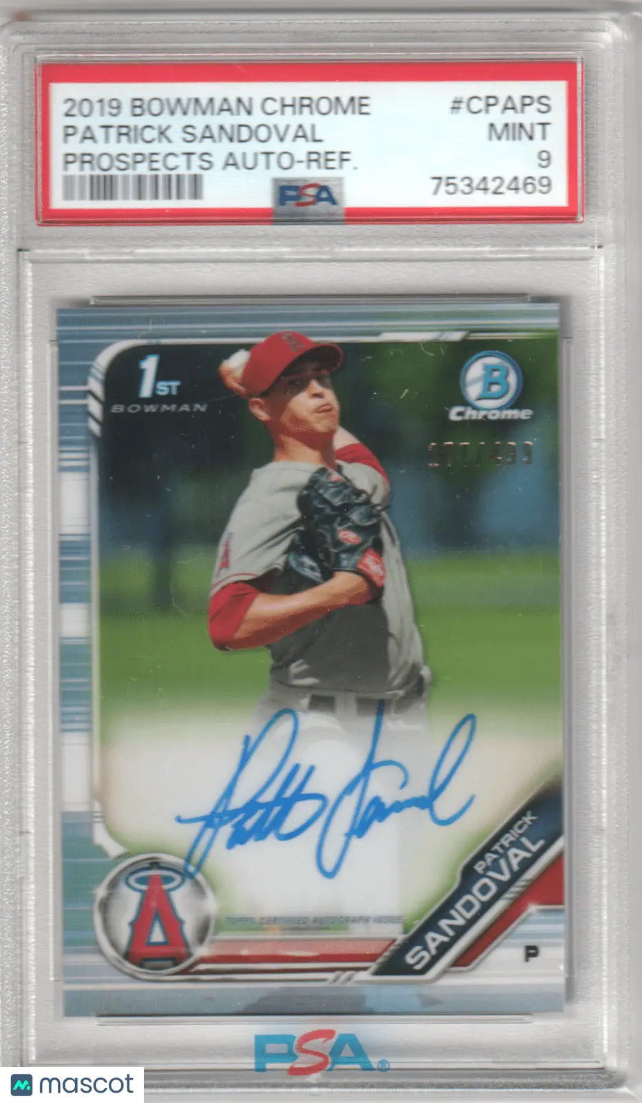 Graded Patrick Sandoval baseball card from Bowman Chrome Prospect series at Columbia Hobby