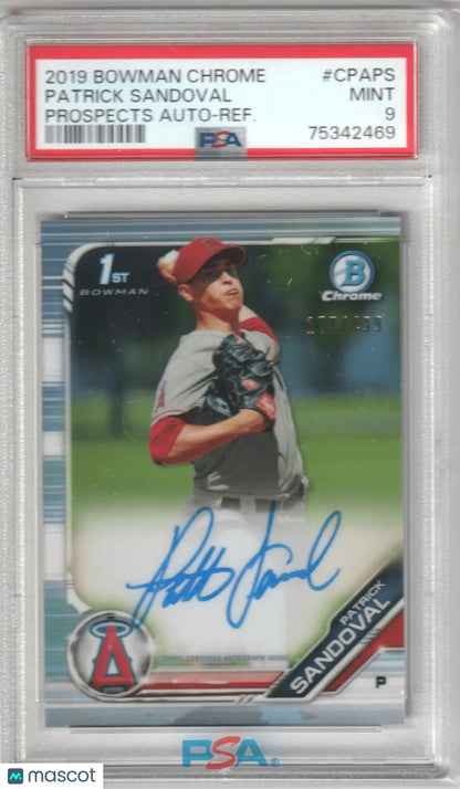 Graded Patrick Sandoval baseball card from Bowman Chrome Prospect series at Columbia Hobby