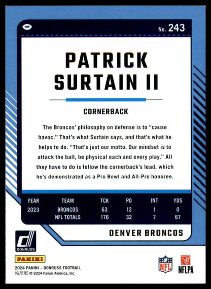 Patrick Surtain II football card from 2024 Donruss Denver Broncos product