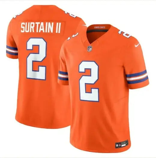 Orange Patrick Surtain II Denver Broncos Nike Alternate jersey with number 2 and Surtain II text