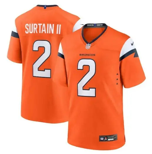 Orange Denver Broncos Patrick Surtain II Nike Game Jersey featuring number 2
