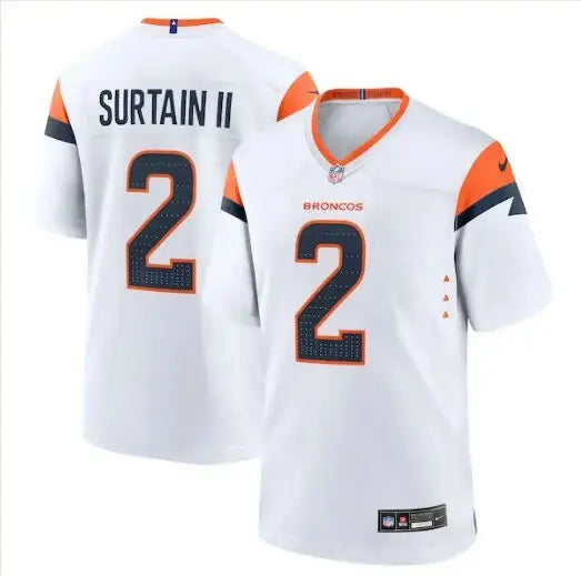 White Denver Broncos Patrick Surtain II Nike Game Jersey with number 2 on the back