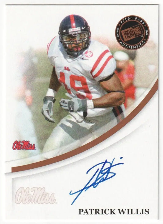 Patrick Willis 2007 Press Pass Autograph RC Rookie football card for single cards at Columbia Hobby
