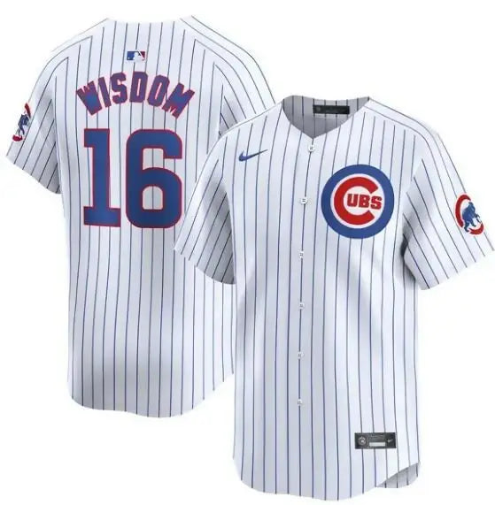 White pinstriped Patrick Wisdom Chicago Cubs Nike Home Limited Player Jersey