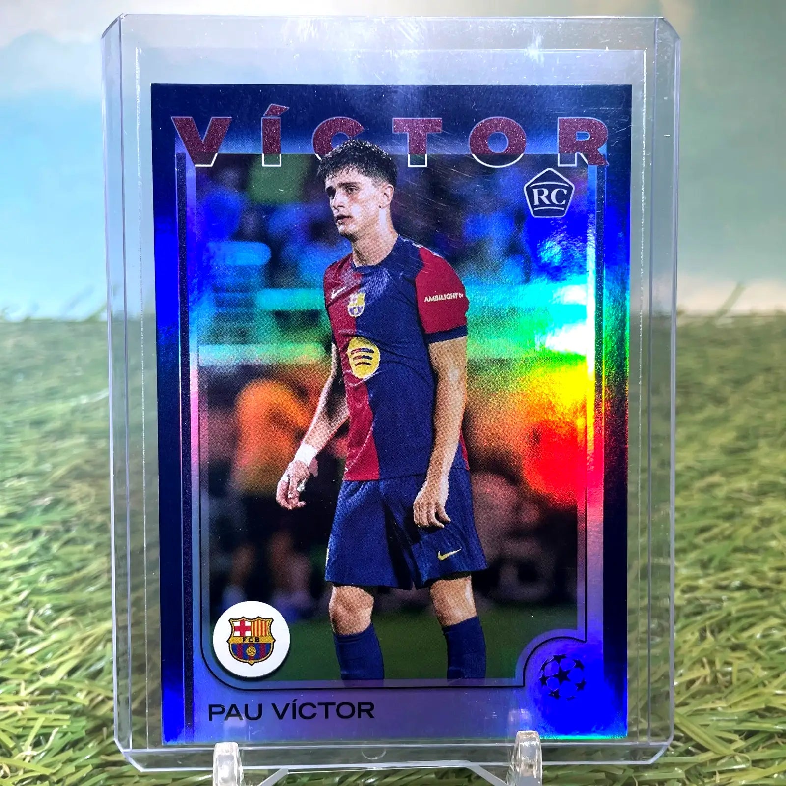 Pau Victor rookie card from Topps Chrome UEFA 2024-25 Navy Blue Refractor /275