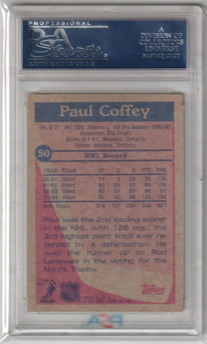 Paul Coffey hockey card from 1984-85 Topps PSA 9 MINT Oilers for single cards at Columbia Hobby ebay store