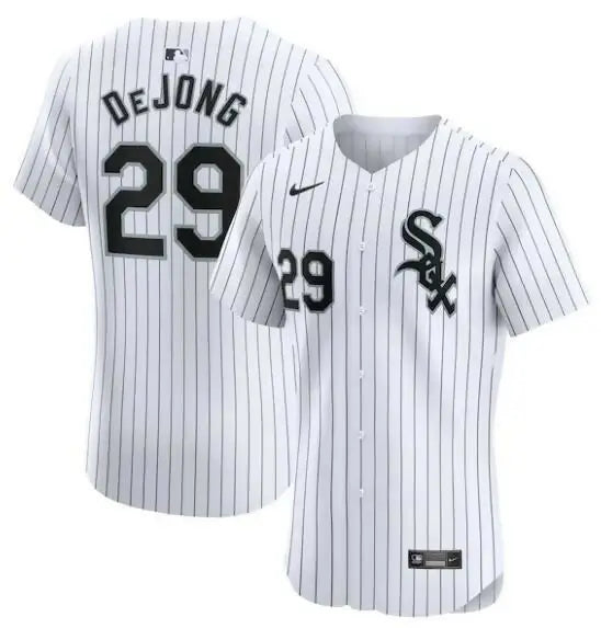 White pinstripe baseball jersey for Paul DeJong Chicago White Sox Nike Home Elite Player Jersey