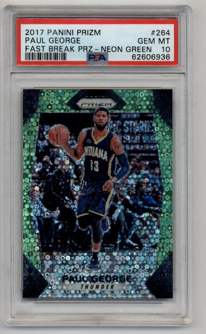 Paul George 2017 Panini Prizm Fast Break Neon Green basketball card PSA GEM MT 10