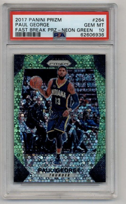 Paul George 2017 Panini Prizm Fast Break Neon Green basketball card PSA GEM MT 10