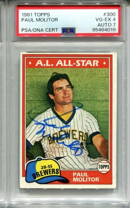 Signed Paul Molitor 1981 Topps #300 PSA 4 trading card for collectors and fans