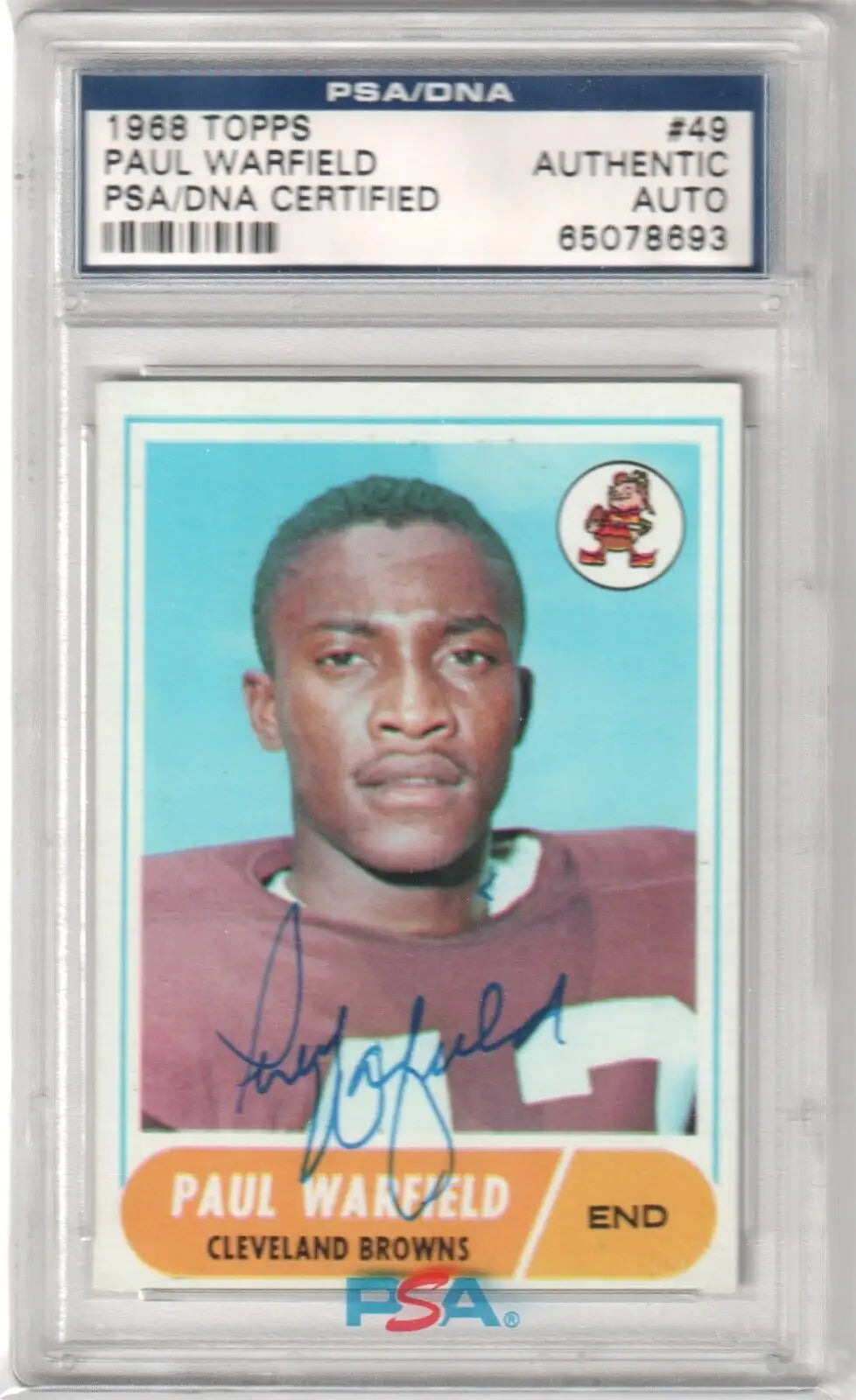 1968 Topps Paul Warfield autographed football card from Columbia Hobby eBay store