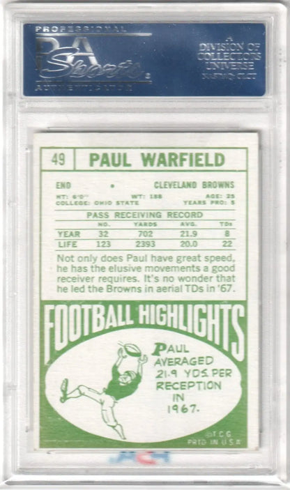 Paul Warfield football card from 1968 Topps, PSA Certified, perfect for ebay store collectors