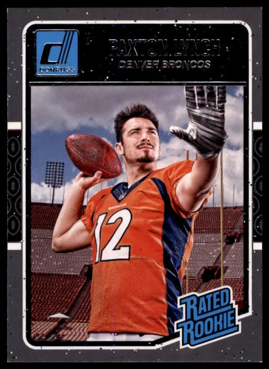 Football trading card featuring Paxton Lynch of the Denver Broncos in an orange jersey