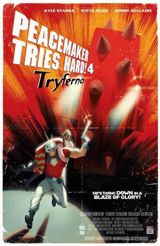 Movie poster for Peacemaker Tries Hard 4 featuring a figure in athletic gear and trading cards