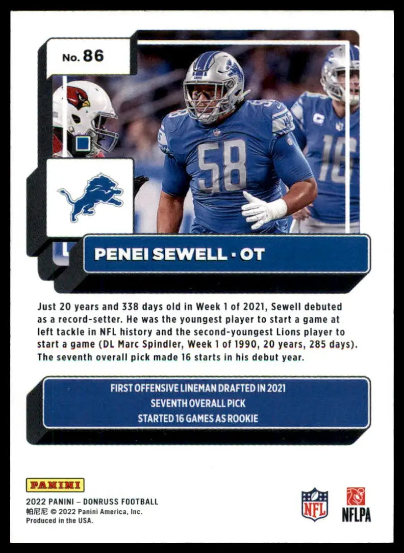 Penei Sewell football card from 2022 Donruss Detroit Lions product