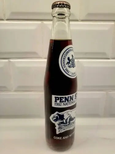Penn State Nittany Lions vintage 1982 commemorative Coca-Cola bottle display