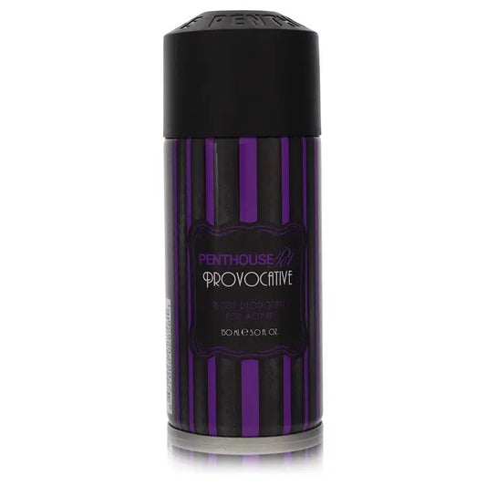 Purple and black striped deodorant spray in Penthouse Provocative 5 oz packaging