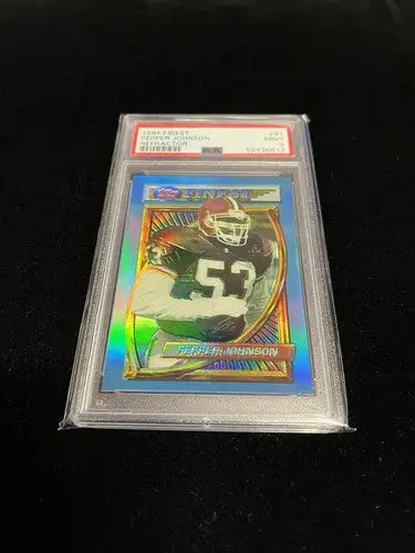 A graded Pepper Johnson 1994 Topps Finest Football Refractor Card PSA 9 Mint