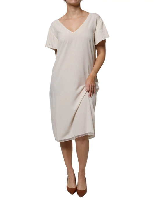 Peserico Off White Short Sleeves V-neck Shift Midi Dress - IT40|S