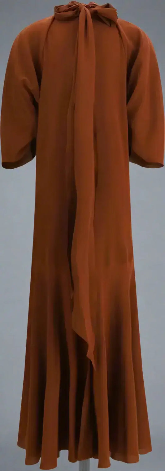 Rust-colored Petar Petrov Henna Silk Dress with high neckline and draping ties