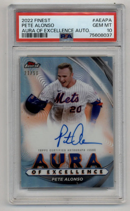 PSA 10 Pete Alonso 2022 Finest Aura of Excellence Auto baseball card 21/50