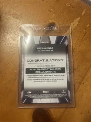 Pete Alonso 2022 Topps Series One commemorative jersey number medallion baseball card