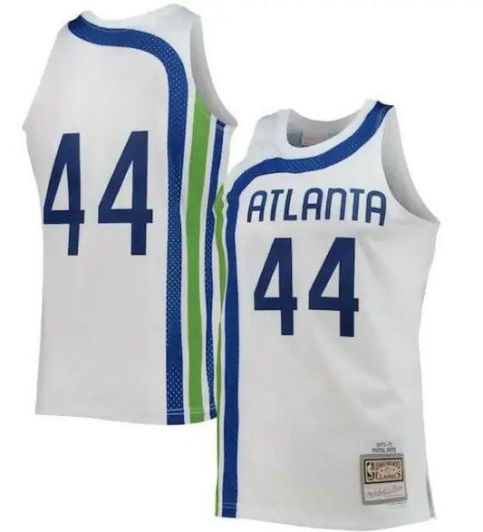 White Pete Maravich Atlanta Hawks 1970/71 Hardwood Classics Swingman Jersey with blue and green trim