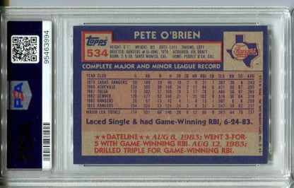 Graded Pete O’Brien baseball card from 1984 Topps, a must-have for trading cards collectors