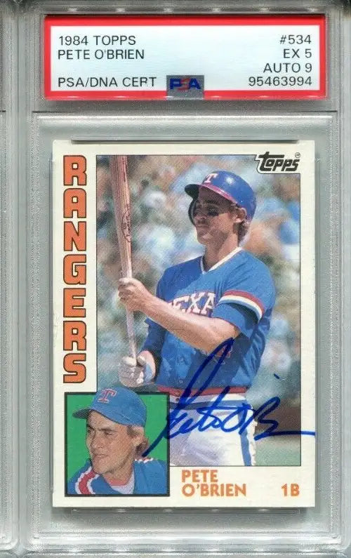 Graded autographed 1984 Topps Pete O’Brien baseball card for collectors of trading cards