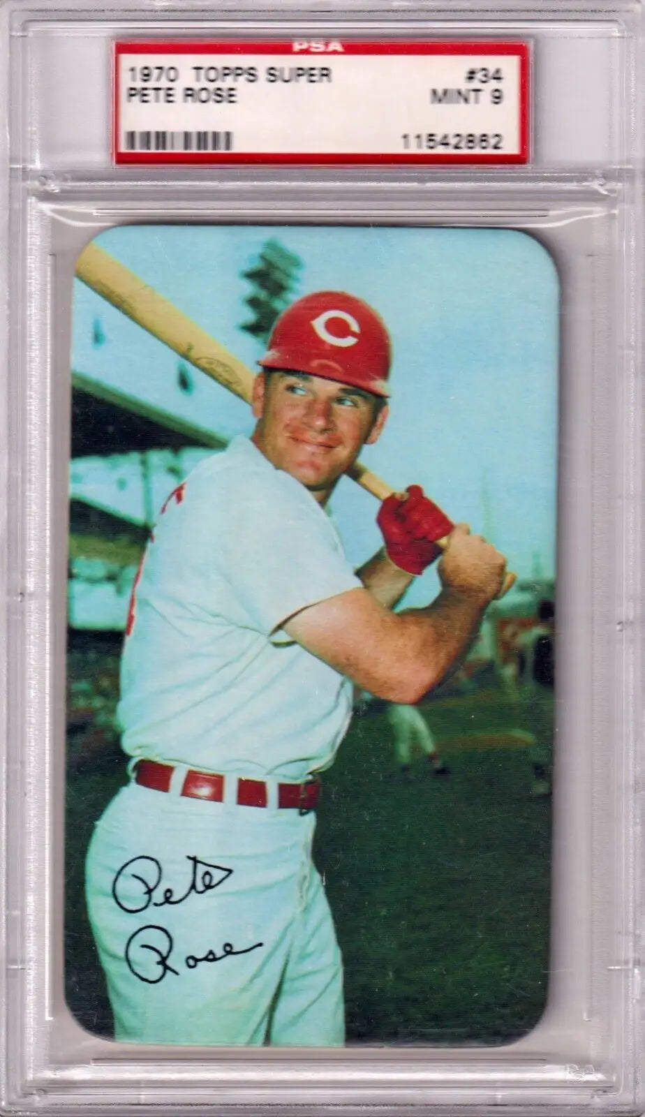 Graded Pete Rose Topps Super baseball card from Columbia Hobby in mint condition