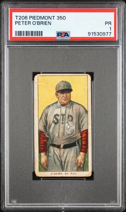 PSA-graded Peter O’Brien 1909-11 T206 Piedmont baseball card with St. Paul player