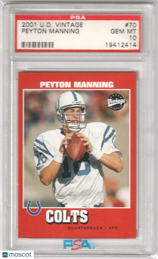 PSA-graded Peyton Manning 2001 Upper Deck Vintage football card Gem Mint 10