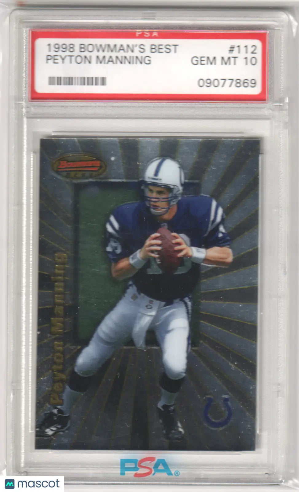 Peyton Manning 1998 Bowman’s Best RC football card GEM MINT from Columbia Hobby