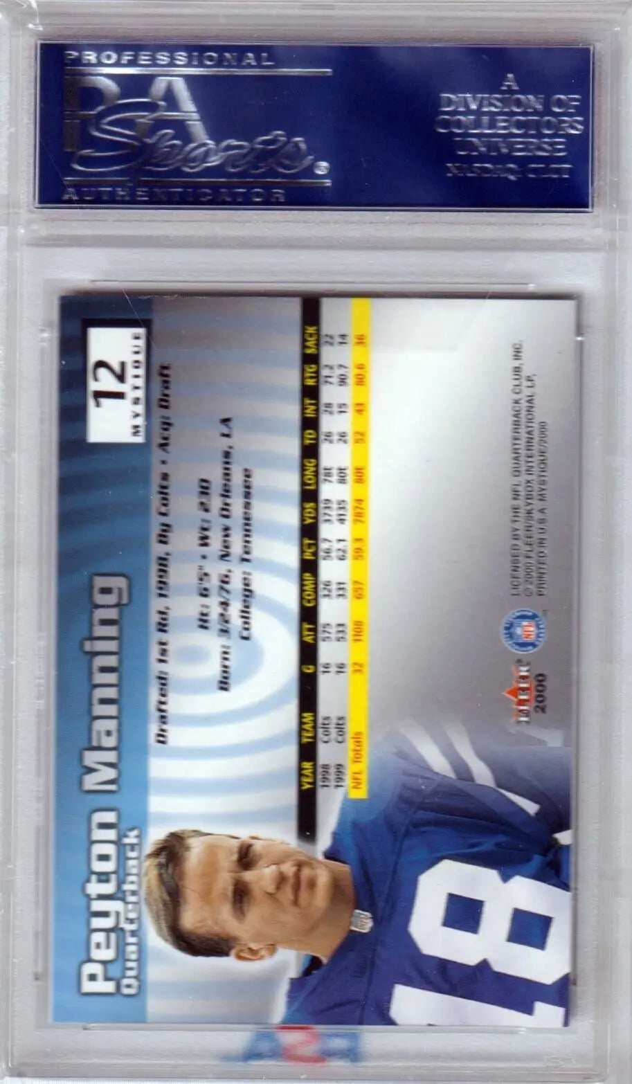 Graded Peyton Manning 2000 Fleer Mystique #12 PSA 10 in case from Columbia Hobby