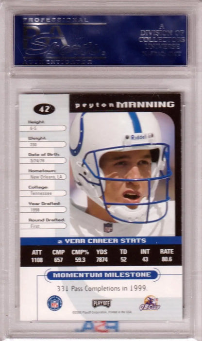 Peyton Manning football card from 2000 Playoff Momentum, GEM MINT Colts collectible