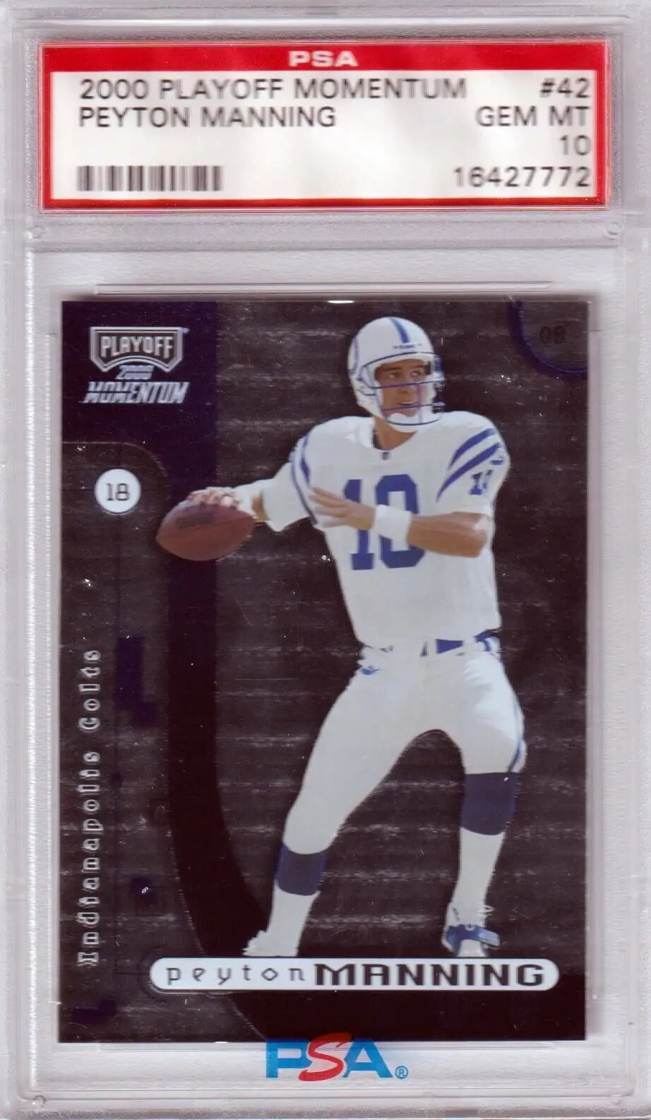 Peyton Manning football card in GEM MINT Colts collectible titled PEYTON MANNING 2000 Playoff Momentum