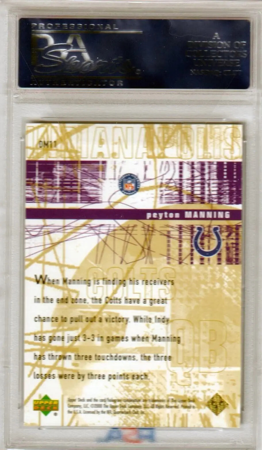 Peyton Manning football card Columbia Hobby PEYTON MANNING GEM MINT 2000 Upper Deck